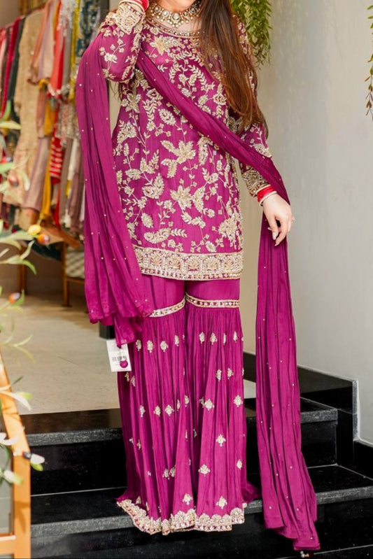 Designer Wedding Wear Plazzo Embroidery & Sequence Work Set