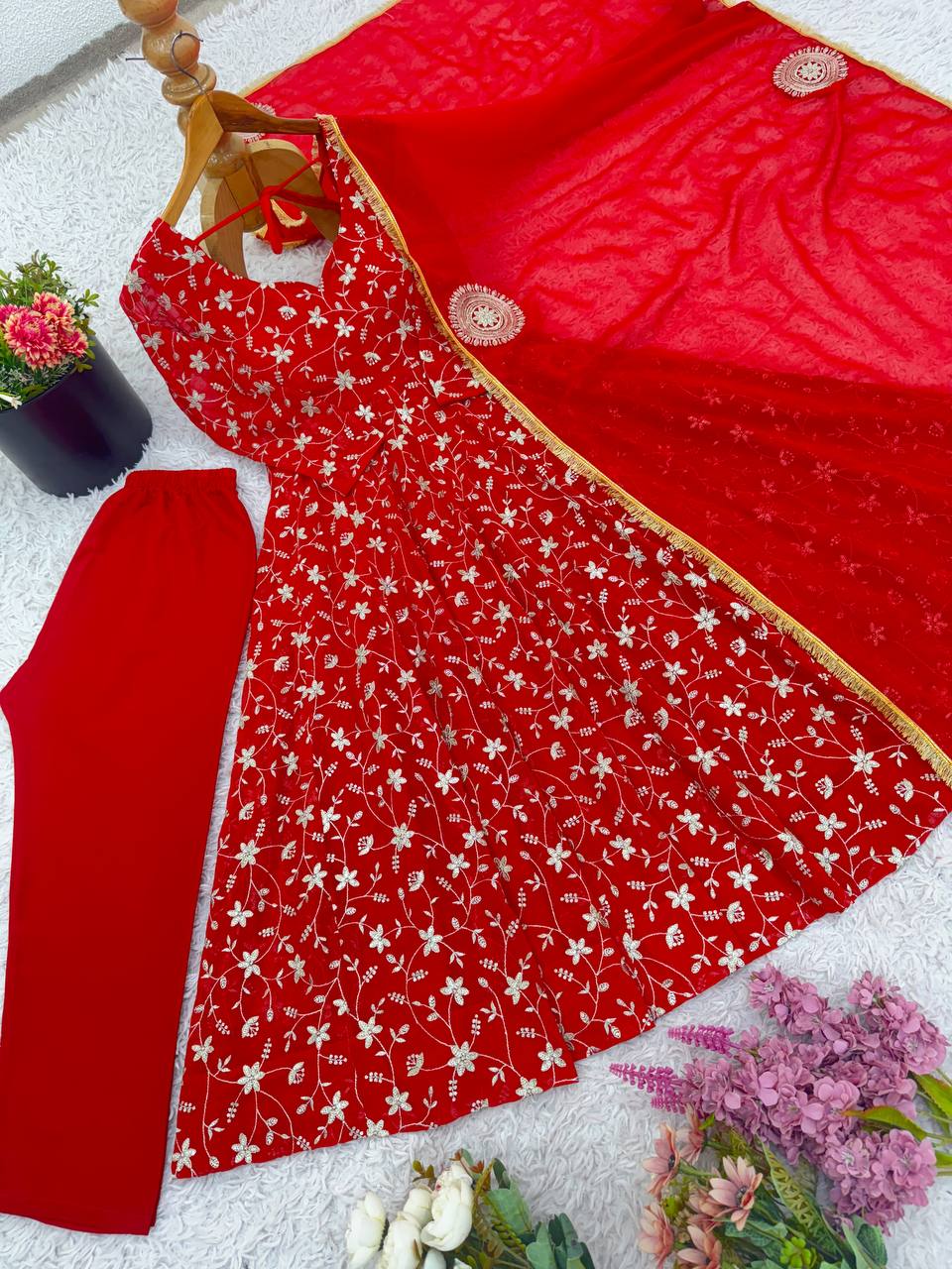 Karwa Chauth Special Embroidery And Sequence Work Anarkali Suit Set