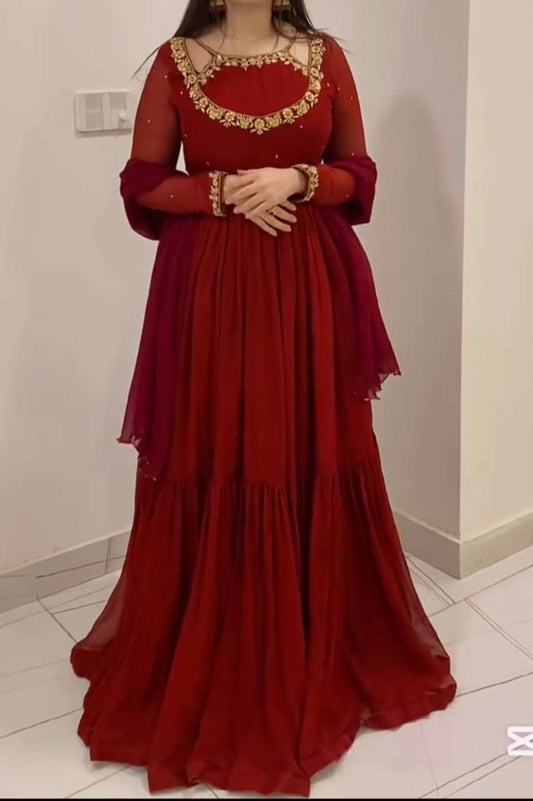 Designer Party Wear Look Fancy Gown, Dupatta & Bottom Set