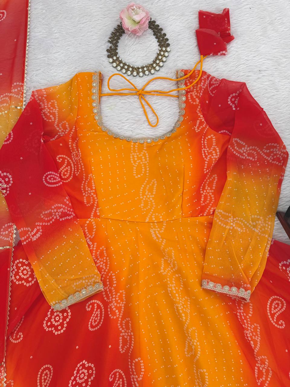 Bandhni Digital Print Trending Party Wear Anarkali Suit Set