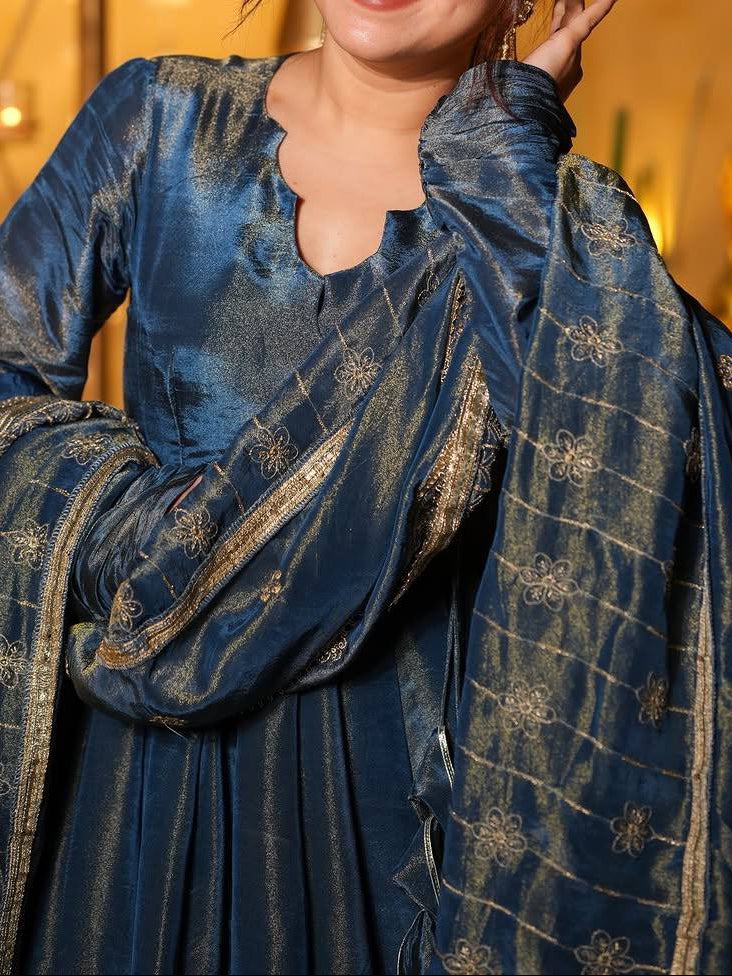 New Designer Party Wear Anarkali With Palazzo & Embroidered Dupatta