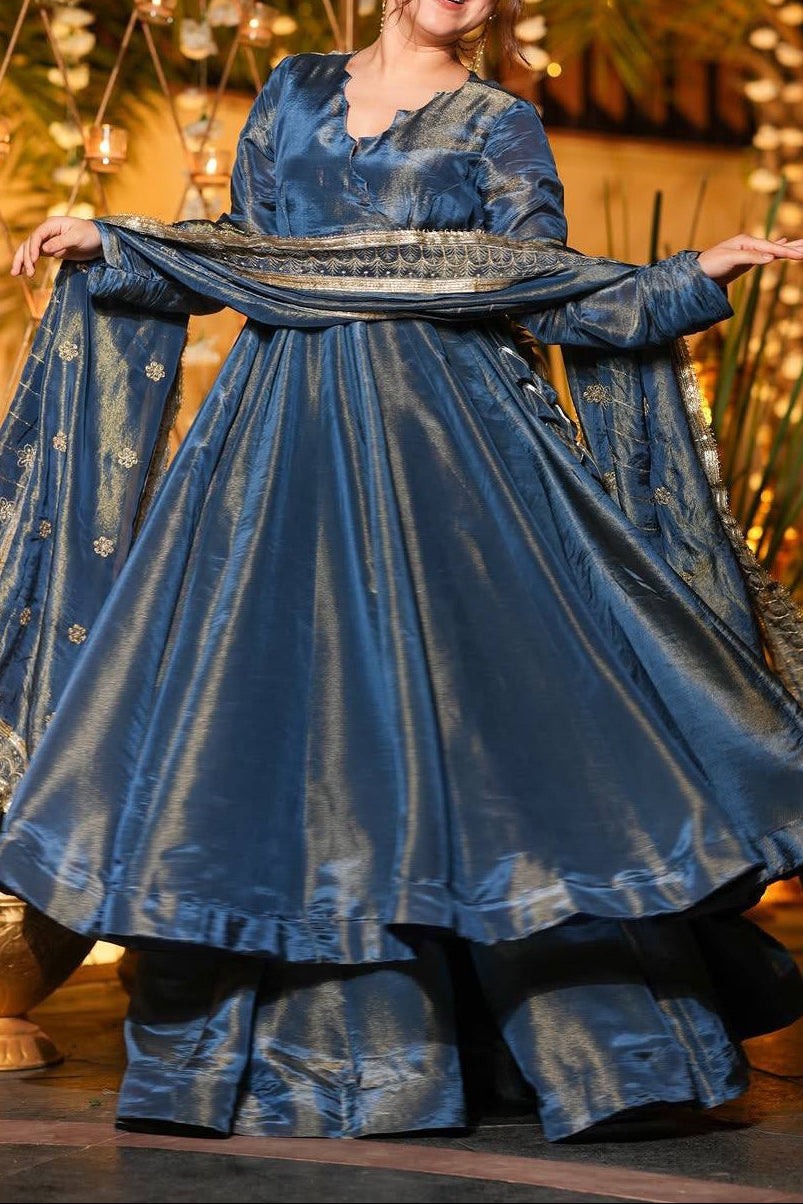 New Designer Party Wear Anarkali With Palazzo & Embroidered Dupatta