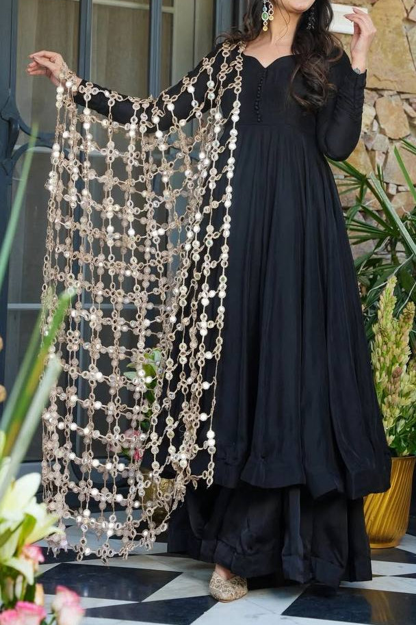 Roman Silk Anarkali Suit With Designer Real Mirror Work Dupatta
