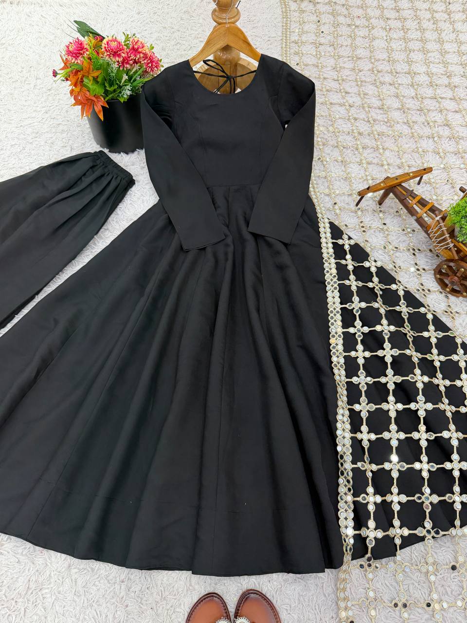 Roman Silk Anarkali Suit With Designer Real Mirror Work Dupatta