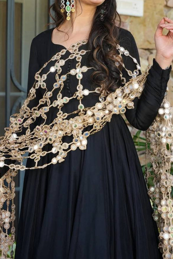 Roman Silk Anarkali Suit With Designer Real Mirror Work Dupatta