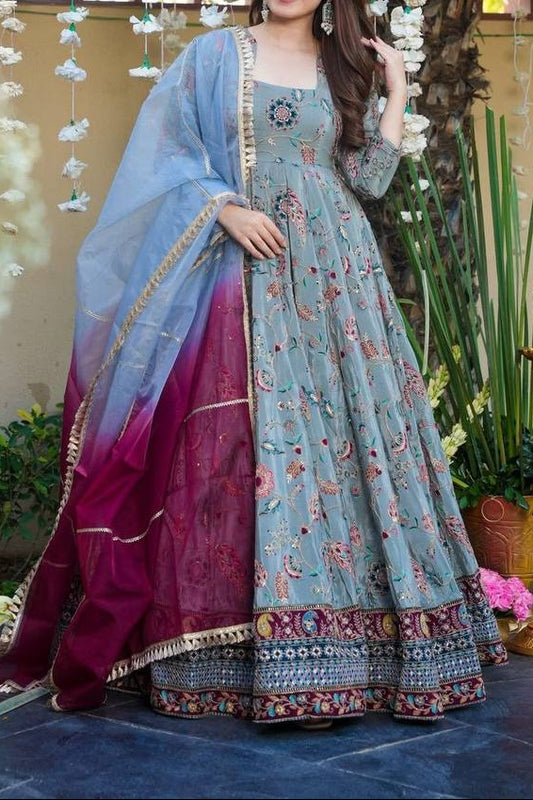 Party Wear Jimmy Organza Silk Digital Print Anarkali Suit Set