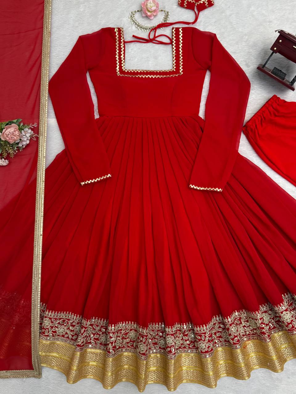 Newlywed Special Red Designer Anarkali Suit Set