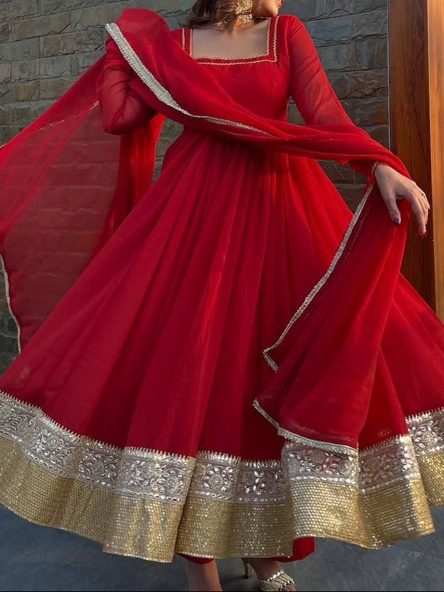 Newlywed Special Red Designer Anarkali Suit Set