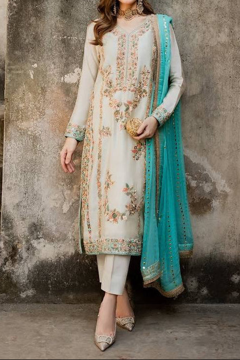 Launching New Designer Party Wear Look Pure Gmy Silk Top Palazzo & Dupatta Set