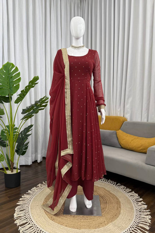 Designer Maroon Anarkali Suit Set