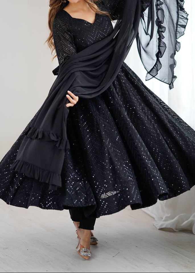 Wedding Special Luchnowi Sequence Work Anarkali Suit Set