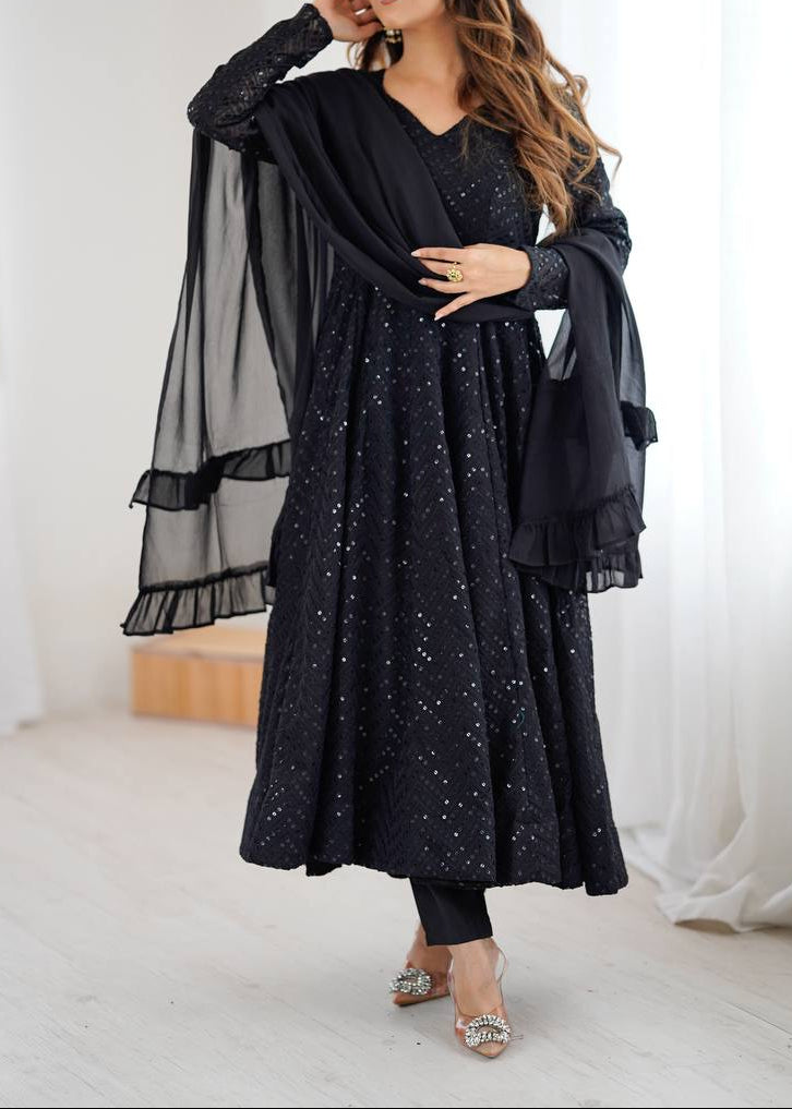 Wedding Special Luchnowi Sequence Work Anarkali Suit Set