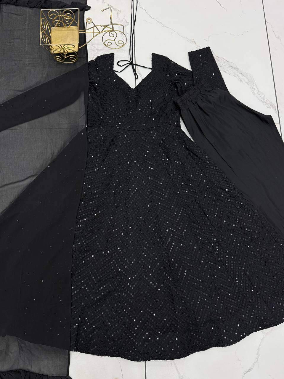 Wedding Special Luchnowi Sequence Work Anarkali Suit Set