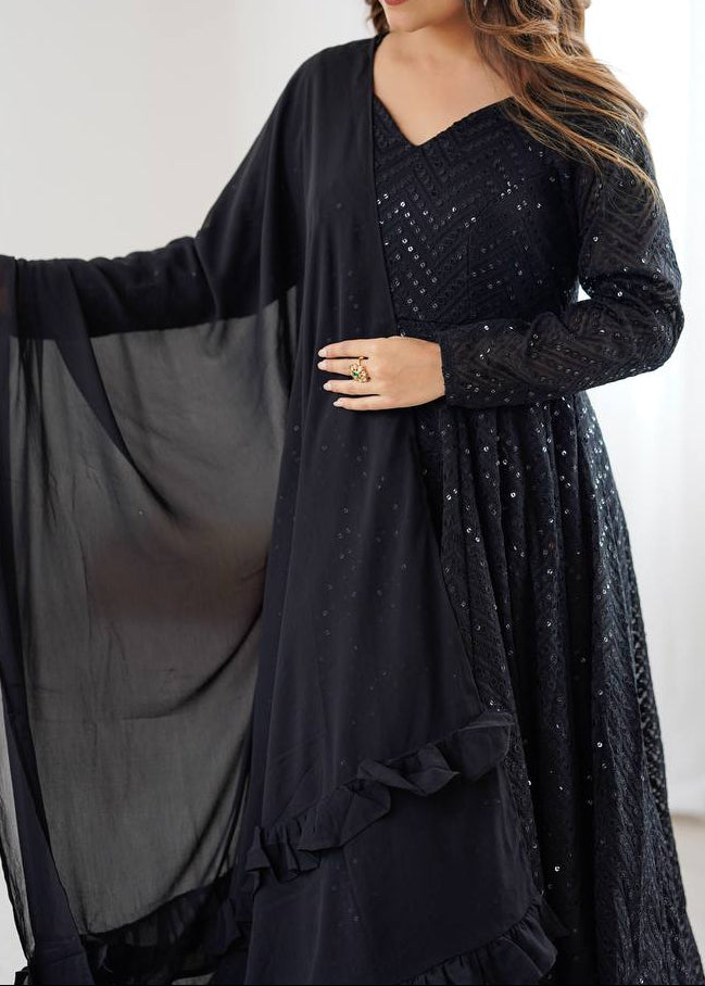 Wedding Special Luchnowi Sequence Work Anarkali Suit Set