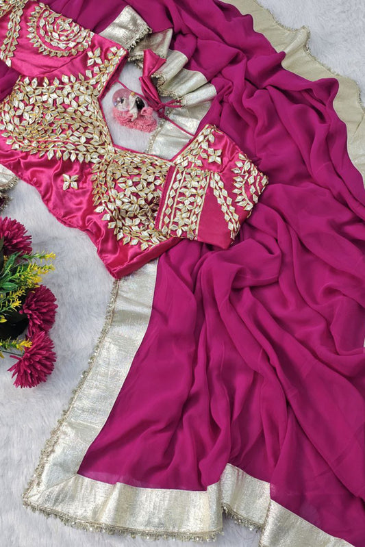 Original Hand Charkhi Gotta Patti Work Fully Stitched Trending 🔥 Aangi Blouse Saree