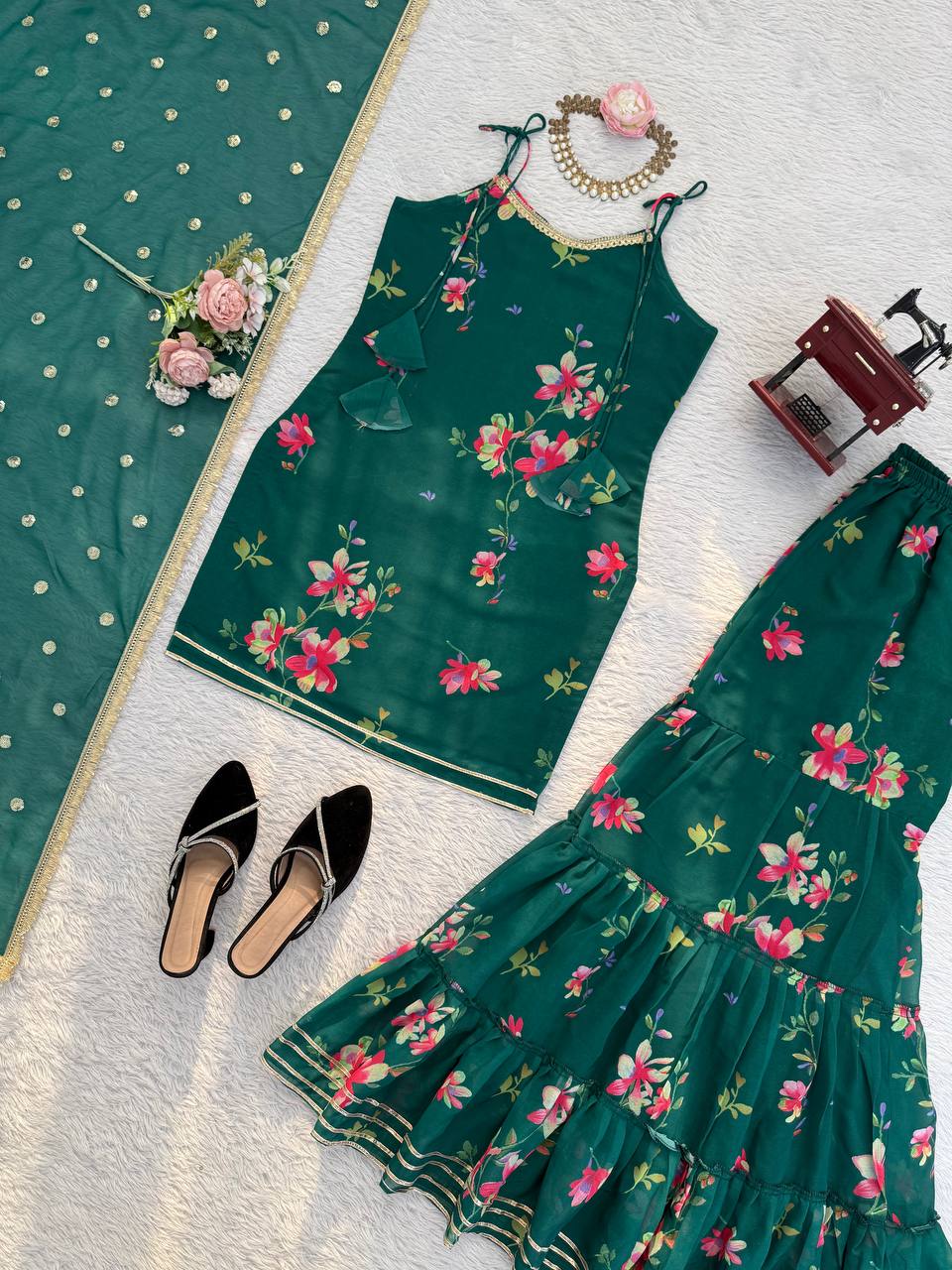 Festival Special Crafted in Classy Tones with Premium Fabric & Detailing Top Sharara And Sharara