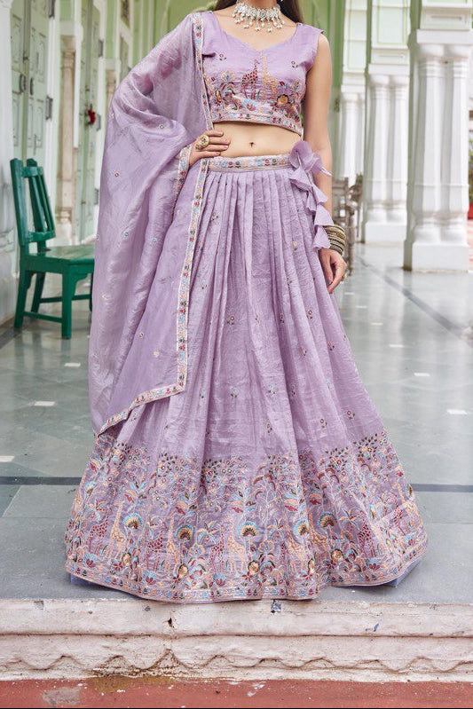 Wedding Wear Premium Gold Crush Beautiful Thread Embroidery with Sequin Highlights Lehenga