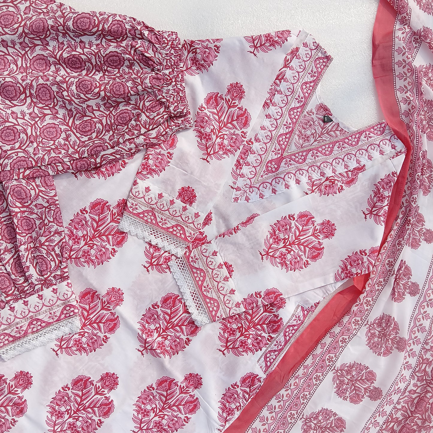 Cotton Suit Set with Afghani Salwar and Wide Dupatta