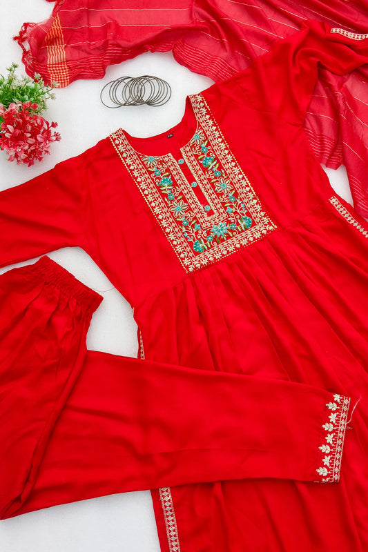 Party Wear Embroidered Naira Cut Suit Set with Dupatta