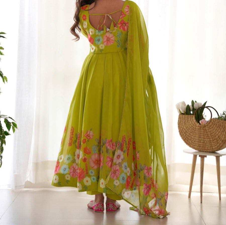 Flower Digital Print Organza Anarkali Suit