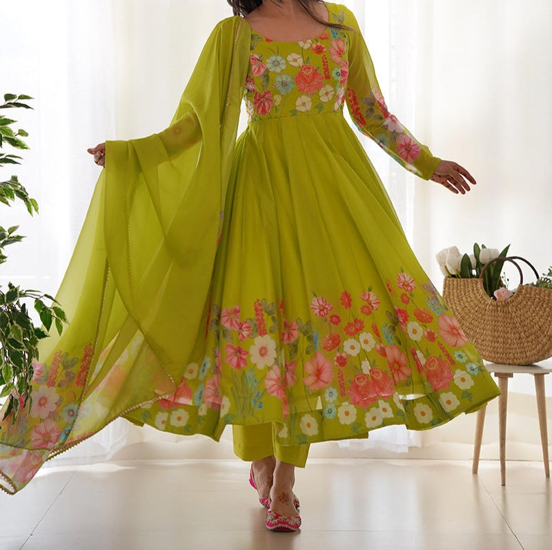 Flower Digital Print Organza Anarkali Suit