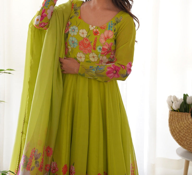 Flower Digital Print Organza Anarkali Suit