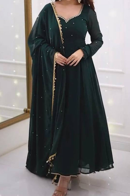 Faux Georgette handwork lace border Anarkali suit