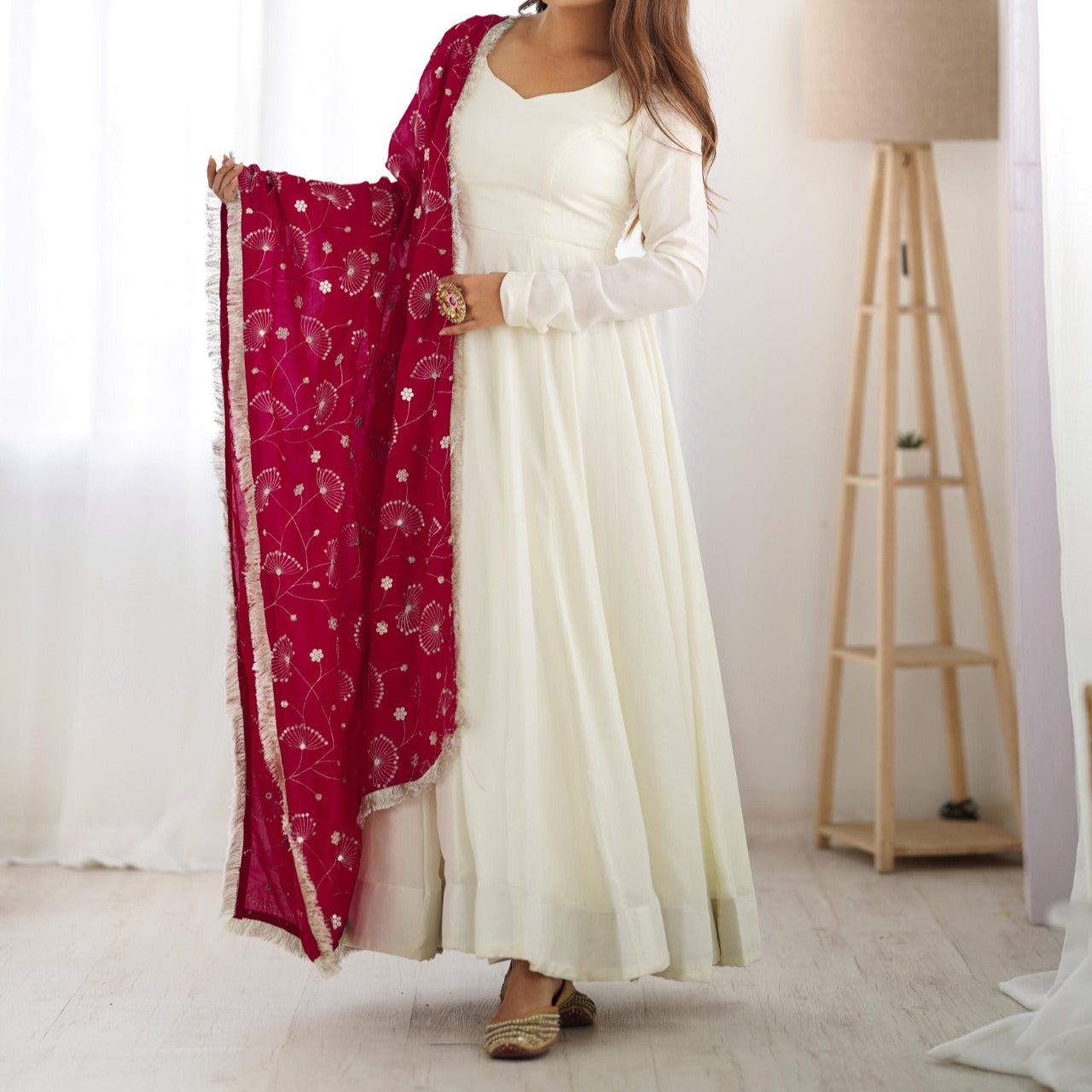 Designer heavy pure soft Vichitra silk Anarkali suit