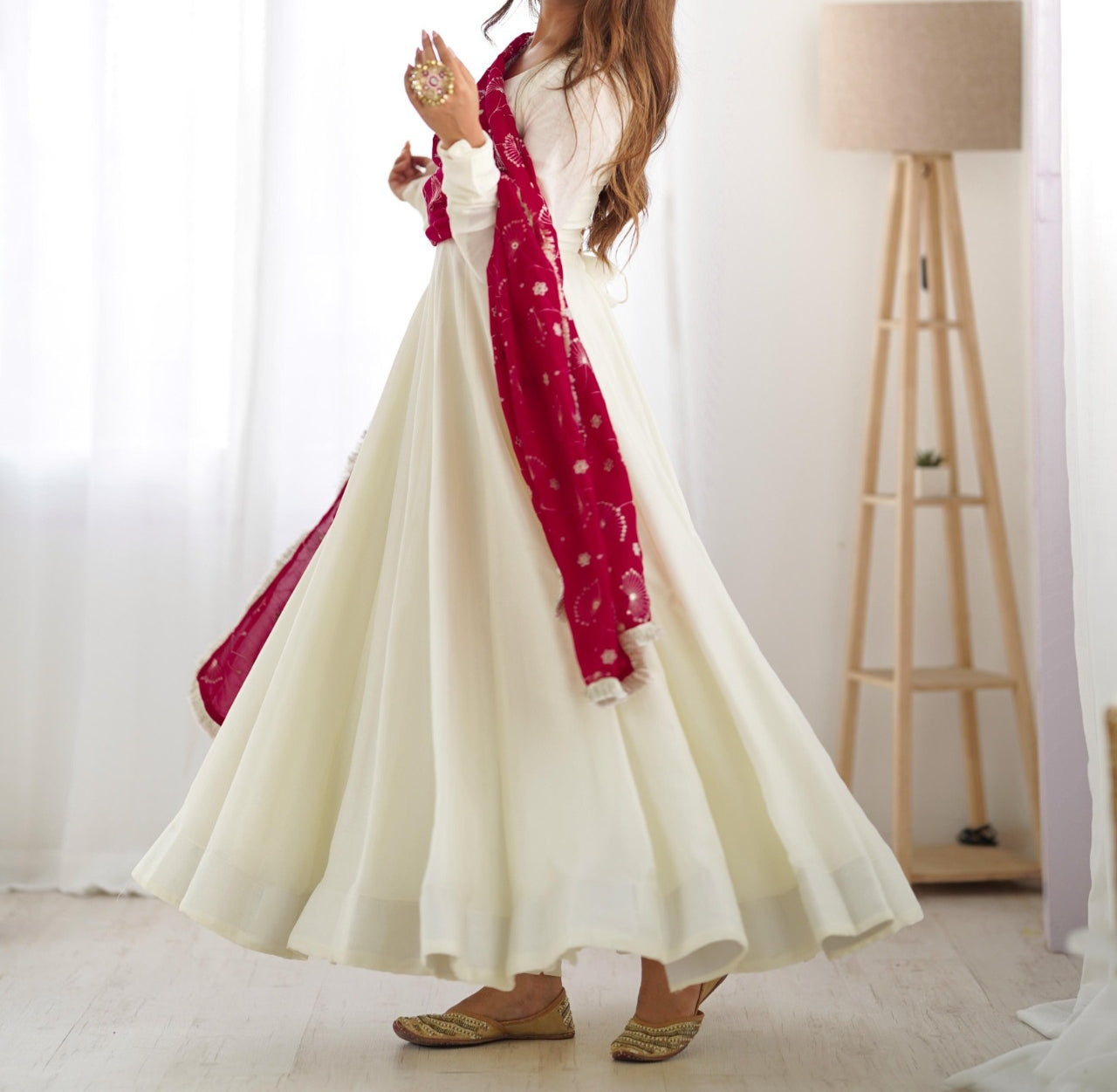 Designer heavy pure soft Vichitra silk Anarkali suit