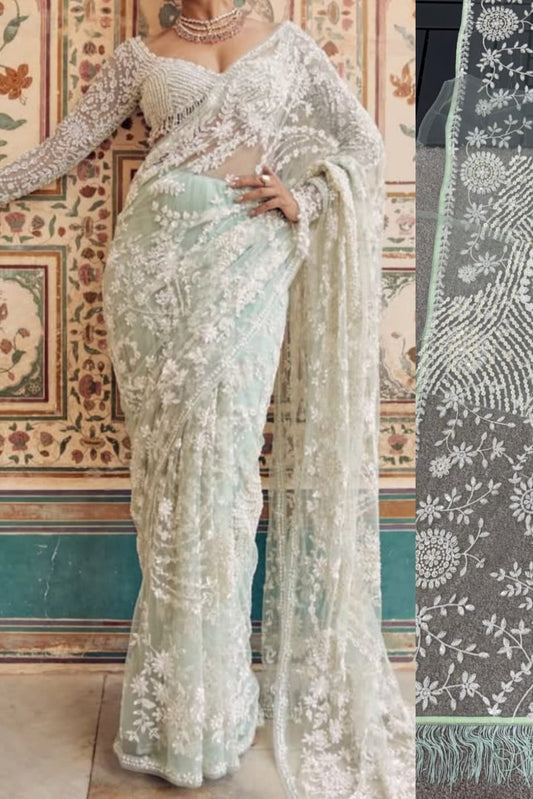 Mono Net & Sequins Embroidery Work Saree & Blouse