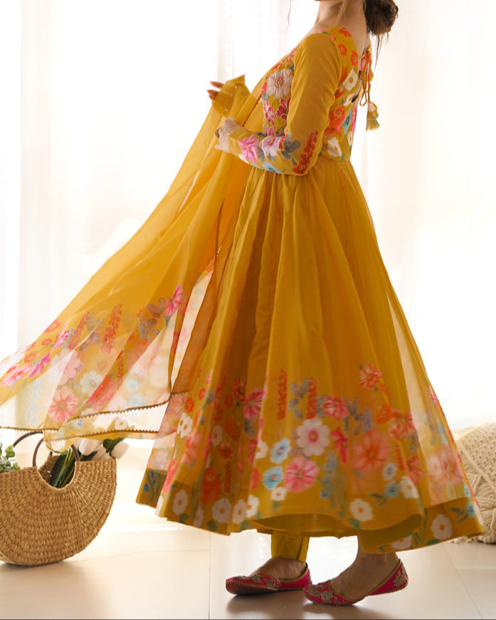 Flower Digital Print Organza Anarkali Suit