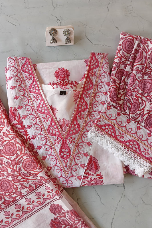 Cotton Suit Set with Afghani Salwar and Wide Dupatta