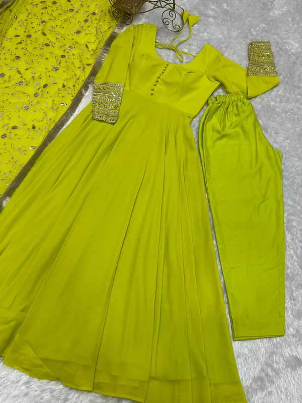 Designer Anarkali Suit With Embroidered Dupatta