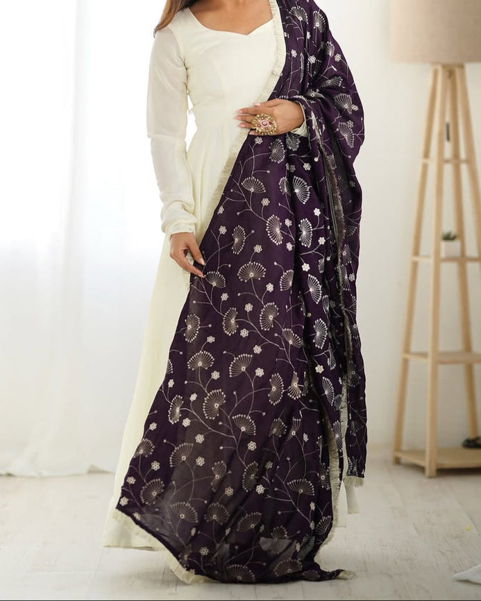 Designer heavy pure soft Vichitra silk Anarkali suit