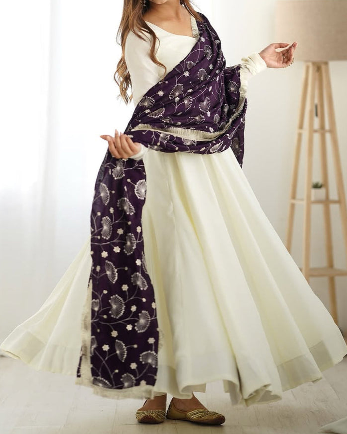 Designer heavy pure soft Vichitra silk Anarkali suit