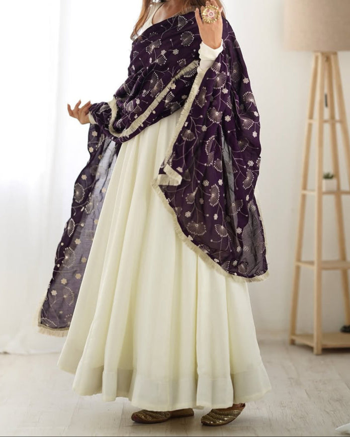 Designer heavy pure soft Vichitra silk Anarkali suit