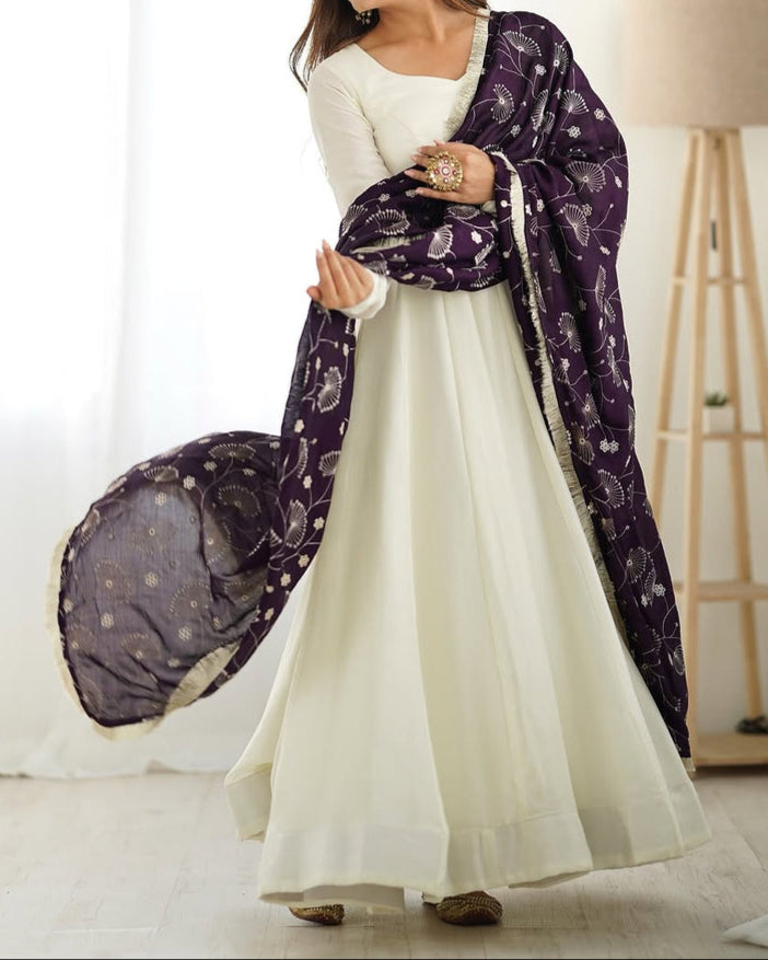 Designer heavy pure soft Vichitra silk Anarkali suit