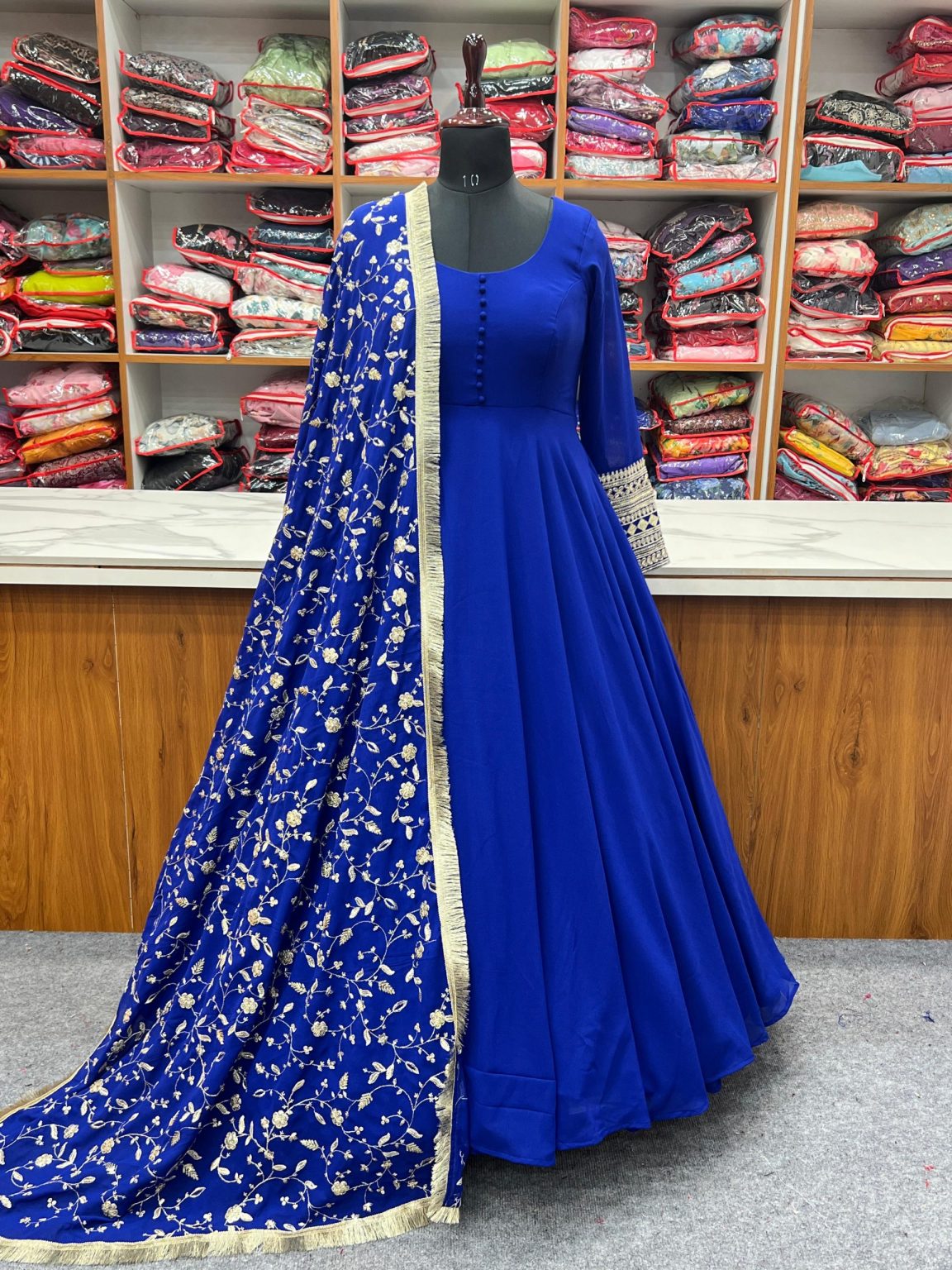 Designer Anarkali Suit With Embroidered Dupatta