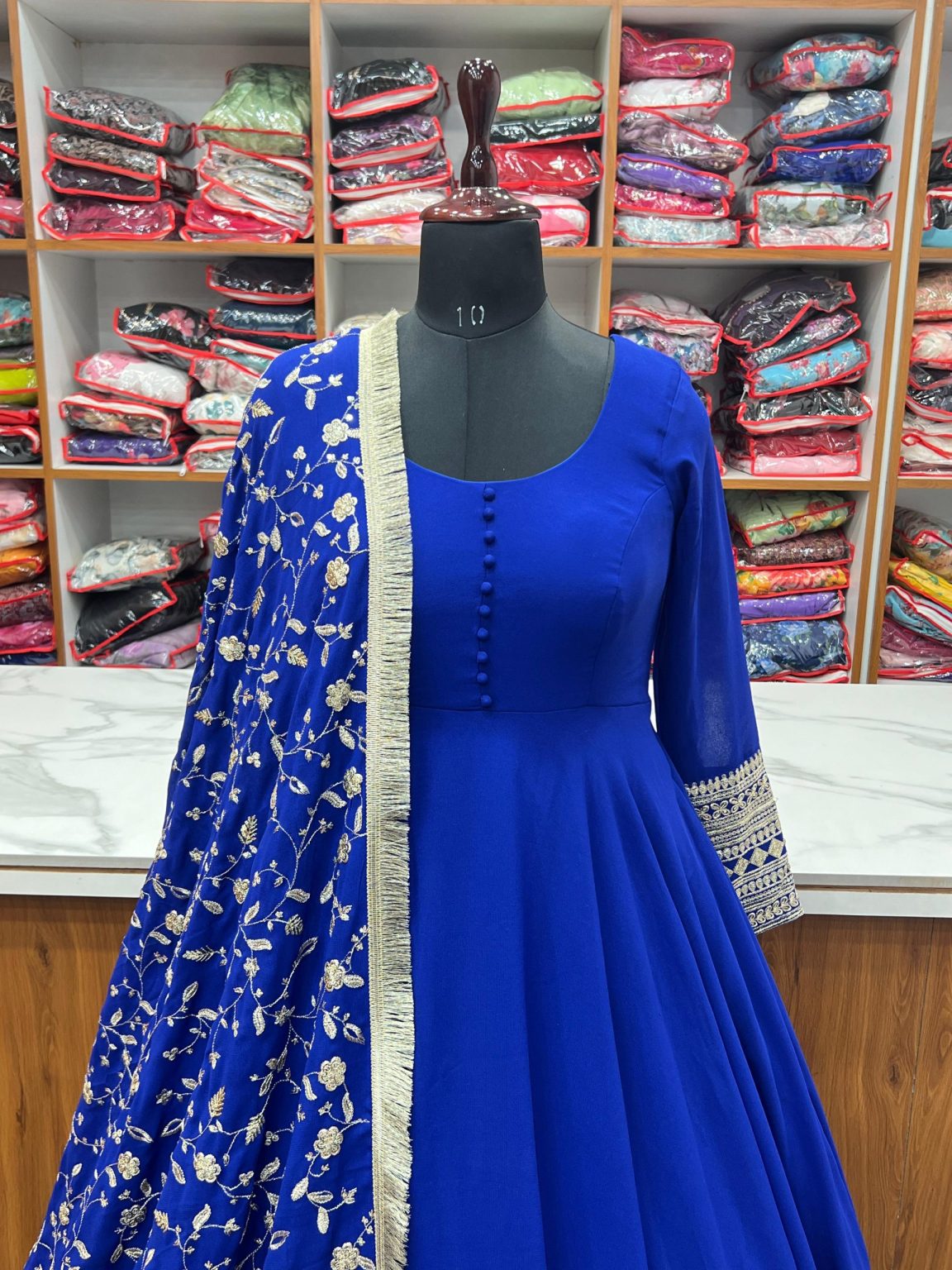 Designer Anarkali Suit With Embroidered Dupatta