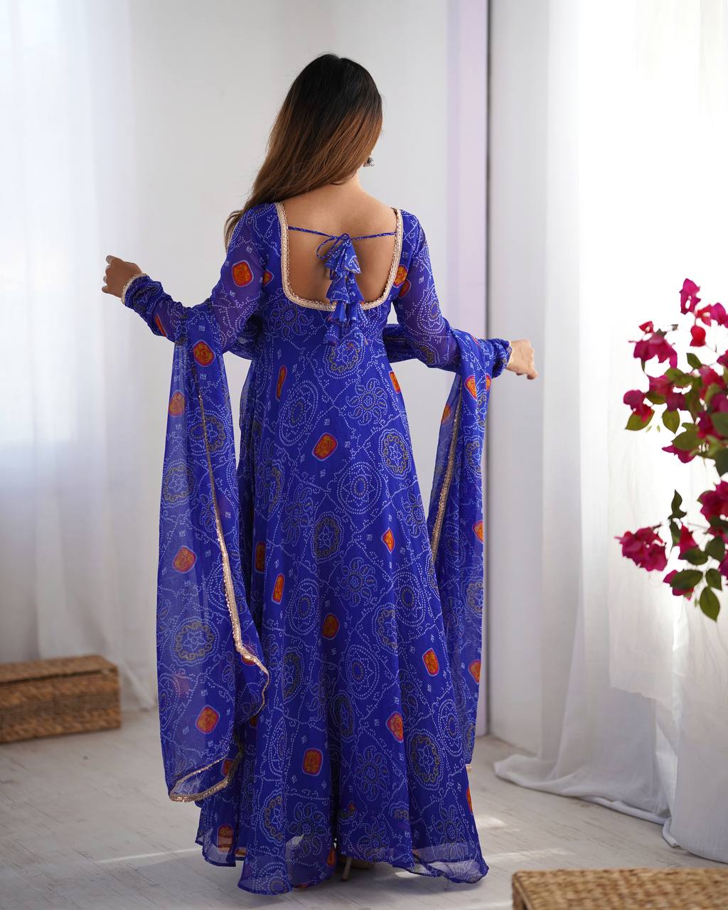 Pure Soft Lightweight Chiffon Bandhej Fully Flair Anarkali Set